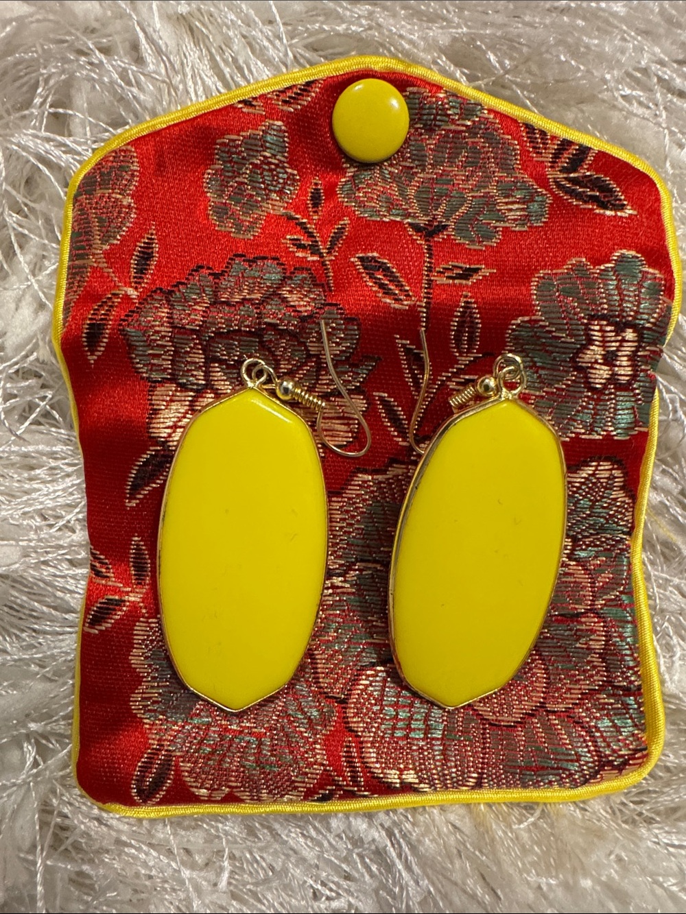 Bright Yellow Oval Drop Earrings with Gold-Tone Hooks